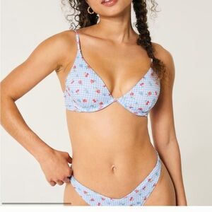 Hollister Blue and Red Plaid Bikini Set with Mixed Berry Design